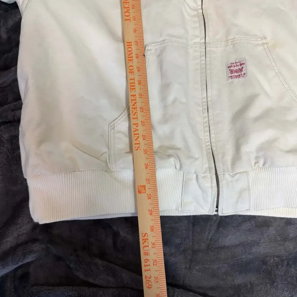 Levis Potrero White Denim Full Zip Hooded Jacket Quilt Lined Workwear Size XXL